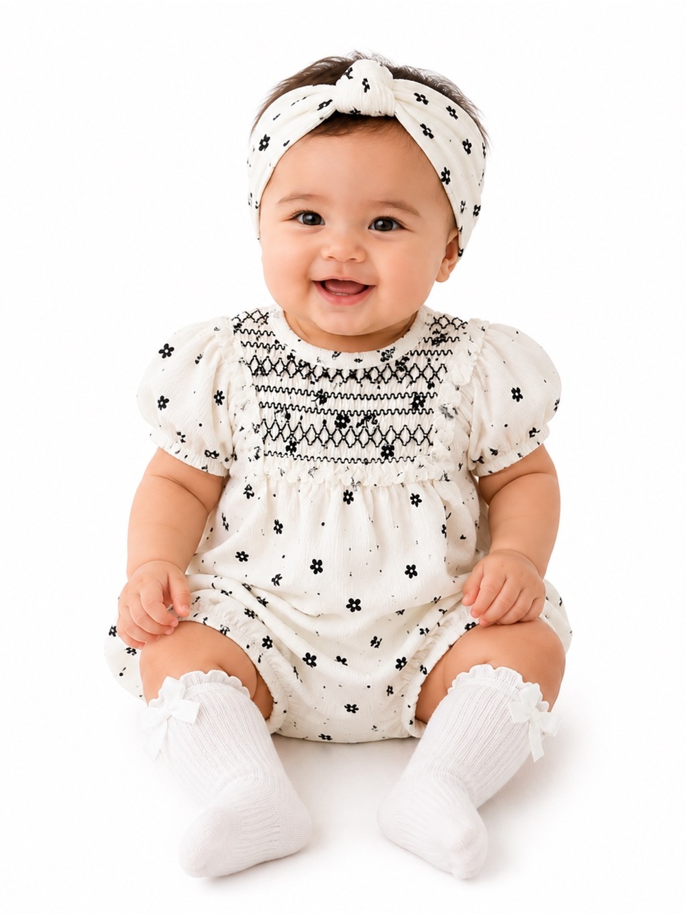 NEW - Rachel Zoe Baby 3 Piece Floral Romper Headband Socks Set 3-6M